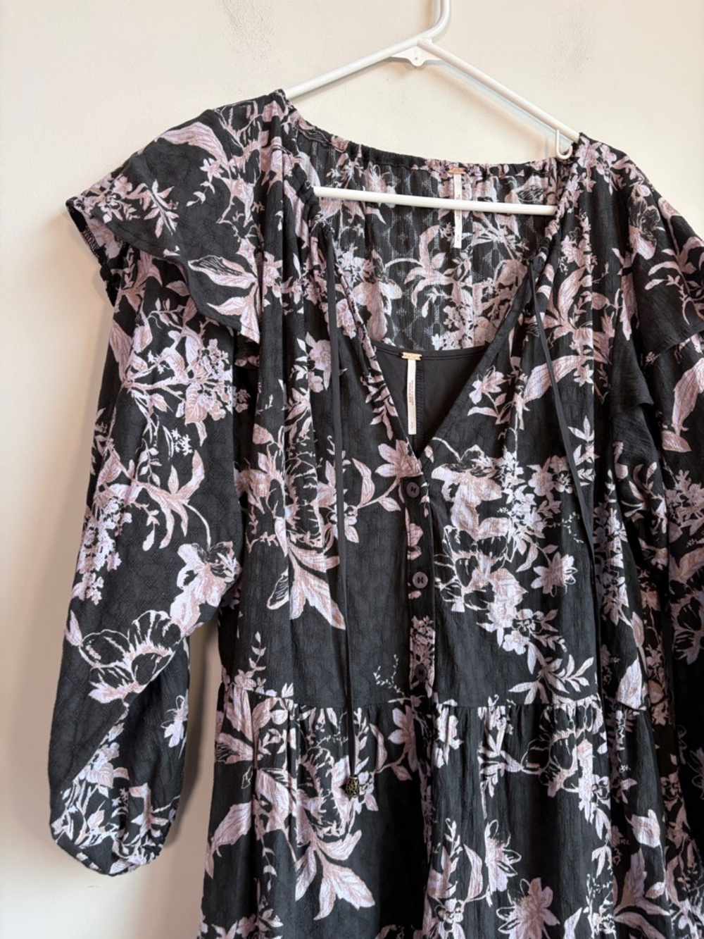 Free People Black Mini Dress with Pink Floral Print - Picture 3 of 6